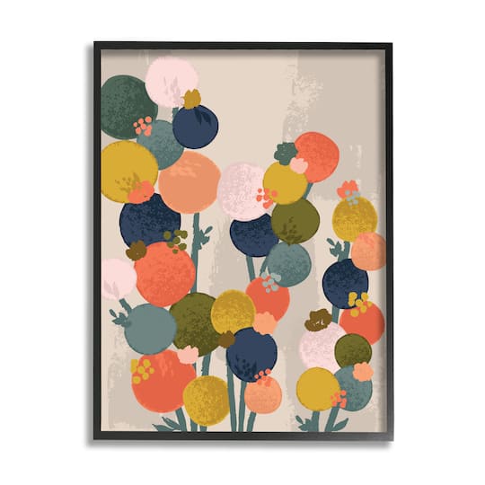 Stupell Industries Organic Shape Flowers Circular Distressed Pattern in Black Frame Wall Art